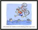 Triathlon cartoon. Swim bike run. Ironman record broken!